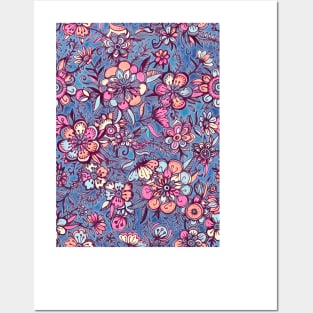 Sweet Spring Floral - soft indigo & candy pastels Posters and Art